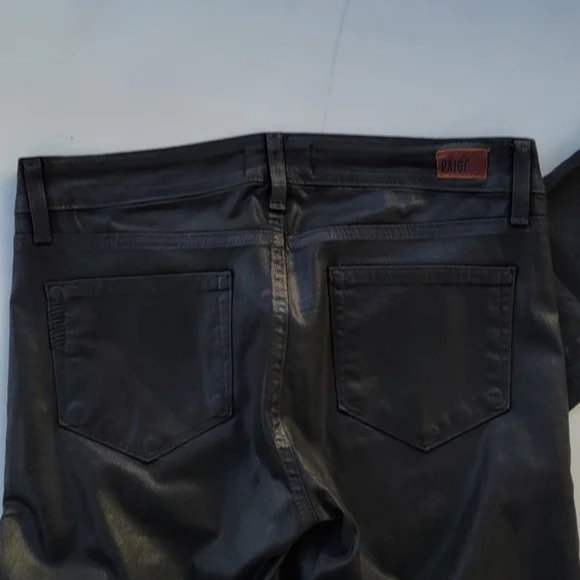 Paige Black Shiny Pandora Coated Peg Skinny Jeans. SIZE 28 - Picture 9 of 12